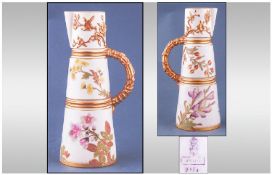 Royal Worcester Hand Painted Ivory Jug, with gold painted naturalistic handle and floral decoration