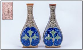 Royal Doulton Pair Of Art Nouveau Vases. Circa 1900s. Unusual shapes. Each vase stands 9 inches