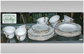 Shelley China 30 Pieces White and Gold. 6 x 9`` Plates; 6 x 6`` Plates; 6 x Large Rim Soups; 6 x