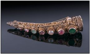 An Unusual Silver Chinese Mandarin Nail Finger Guard, encrusted with semi precious stones, shaped