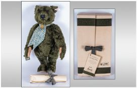 A Limited Edition Harrods Steiff Green Musical Centenary Bear. Genuine Mohair. Celebrating 100 yrs