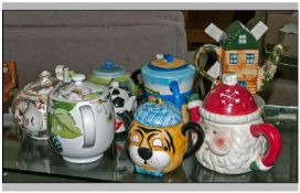 Collection of 8 Pottery Novelty Teapots. Including Santa Claus, Windmill, Football Old Tupton Ware