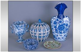 Small Collection of Ceramics comprising Two Blue and White Oriental ~Style Vases, one lidded, one