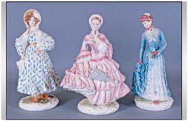 Three Porcelain Figures from The Royal Worcester Walking out Dresses of the Nineteenth Century