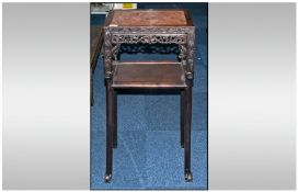 19th Century Chinese Carved Stand, the square top inset with marbled top.