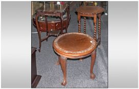 Round Oak Barley Twist Leg Centre Table, together with Mahogany Edwardian square shaped top side