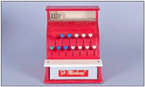 Tinplate Toy Cash Register, automatically registers, rings and releases till drawer; money marked