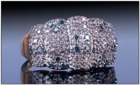 9ct Gold Diamond Dress Ring, set with a cluster of white and green round cut diamonds. Fully