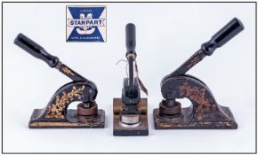 Three Decorated Cast Iron Address Stamps, all related to the motor trade, one reading Clock Garage