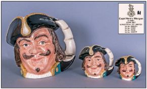 Royal Doulton Character Jugs, Set Of Three. 1, Captain Henry Morgan, large, D 6467, designer Gary