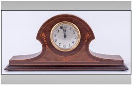 Oak Cased Napoleon Shaped Mantel Clock, with veneered and inlaid work to front of clock, string