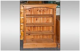 Pine 3 Shelved Open Bookcase, with adjustable shelves, moulded top. 36 wide by 47 Inches.