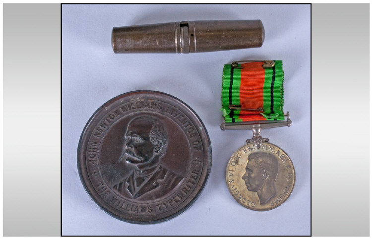 WW2 Interest. Comprising Defence Medal in Box Addressed to M.R Ward, cork screw and all implements.