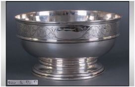 Edwardian Circular And Impressive Silver Pedestal Bowl With Vacant Cartouches. Hallmark Birmingham
