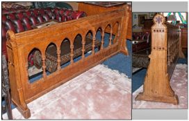 Gothic Style Bruce Talbert Design Church Rail, oak, inlaid with walnut roundels to the end, the