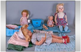 Collection of Mid 20th Century Dolls comprising an English `walker` doll, plastic composition with