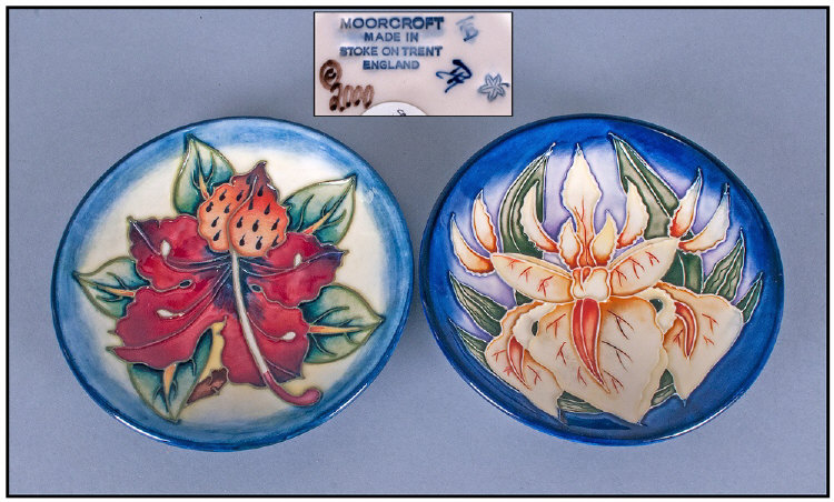 Moorcroft Modern Circular Pin Dishes, 2 In Total. 1, Windrush pattern, designer D Hancock, date 8-