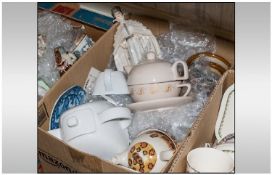A Box of Miscellaneous items including Teapots and assorted plates.
