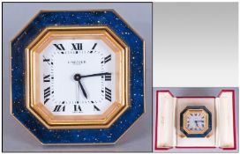 Cartier Paris Enamel & Gold Travellers Alarm Clock, Number 7507 14035. Octagonal Shape. 3`` in