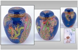 Crown Devon Fine Blue Lustre Chinese Ginger Jar. Mattajade dragon design. Circa 1930`s. Height 7