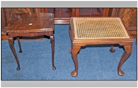 An Edwardian Bedroom Stool, Cabriol legs. Together with a small walnut carved edge Queen Ann style