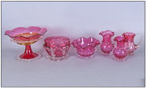 Victorian Collection Of Cranberry Glass Items, 5 Pieces In Total. Comprising pedestal bowl, height