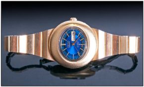 Ladies Seiko Automatic Wristwatch Hi-Beat, blue dial with gilt numerals, day/date aperture, gold