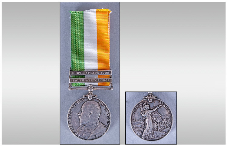 Kings South Africa Medal With Two Clasps, 1901 and 1902. Awarded to 4020 PTE D.D.Sherwood W York