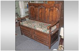 A Lancashire Box Settee (made from old elements) with a 3 panel shaped back, with open arms and a