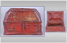 Antique Northern Indian Wood Casket, with an arched top, brass studded detail. 10 inches wide, 8