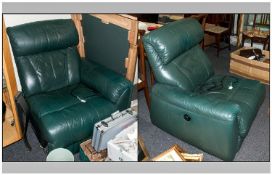 Pair of Contemporary Green Leather Electric Adjustable Arm Chairs, that come together to make a 2