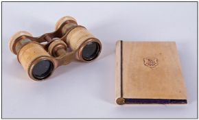 Edwardian Ivory & Coppe Pair Of Opera Glasses 4`` in width. Plus an ivory backed hinged card case/