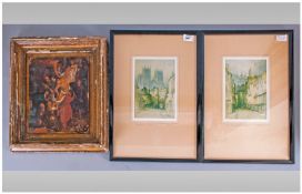 F Robson Two Signed Framed Coloured Prints comprising York Minster from Stonegate and York Minster