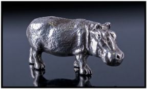 Eastern European Britania Silver Paperweight In The Form Of A Hippo, realistically modelled. Marked