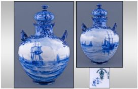 Royal Crown Derby Impressive And Large Blue Sailing Boats To Handled Vase And Cover, Continuous