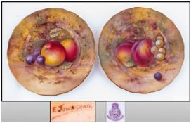 Royal Worcester Pair Of Hand Painted And Signed Cabinet Plates. ``Fallen Fruits`` Signed E