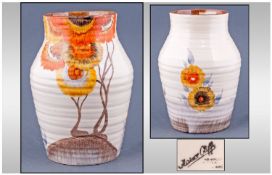 Clarice Cliff Hand Painted Vase, `Rhodanthe` Pattern. Circa 1934. 7`` in height.