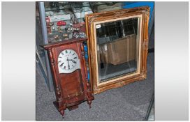 Gilt Framed Modern Mirror together with C.Wood & Sons Wall Clock. Mirror 27x22``, clock 22.5`` in