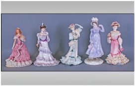 Collection of Five Figures comprising Coalport Golden Age `Beatrix at the Garden Party` `Georgina`