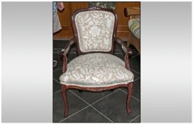 A French Style Salon CHair, with a Mahogany Frame. Upholstered Seat on Back on Cabriole Legs.