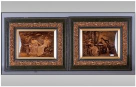 Victorian Signed Pair Of Fine Crystoleums `Romanic Courting Scenes` with fine quality black