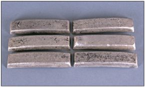 Vietnamese Opium White Metal Trade Bars. 6 in total. Each 2.5 inches in length.