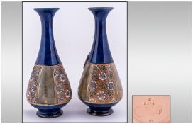 Royal Doulton Pair Of Vases, with chine ware decoration to body. Circa 1900-1910. Each vase stands