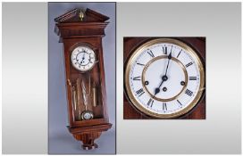 Modern Mahogany Effect Wall Clock, White Dial, Roman Numerals, Brass Finial, 14 Inches High, with