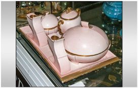 Carlton Ware Pink Lustre Dressing Table Set. Comprising Powder Bowl, Candle Sticks and Tray.