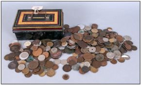 Tin Money Box Containing Copper Coins.