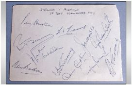 England Cricket Autographs On Page (1953). Including Len Hutton, Fred Trueman, Jim Laker, etc. (12)