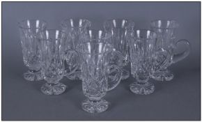 Waterford Fine Cut Crystal Set Of Eight Irish Coffee Glasses, Lismore pattern. Each 5.5 inches