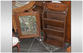 1930s Oak Magazine Stand. Together with An Oak Tapestry Fire Screen.