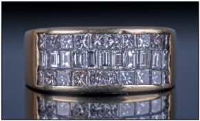 18ct Gold 3 Channel Set Diamond Ring. Consisting of Princess Cut and Baguette Cut Diamonds- Est